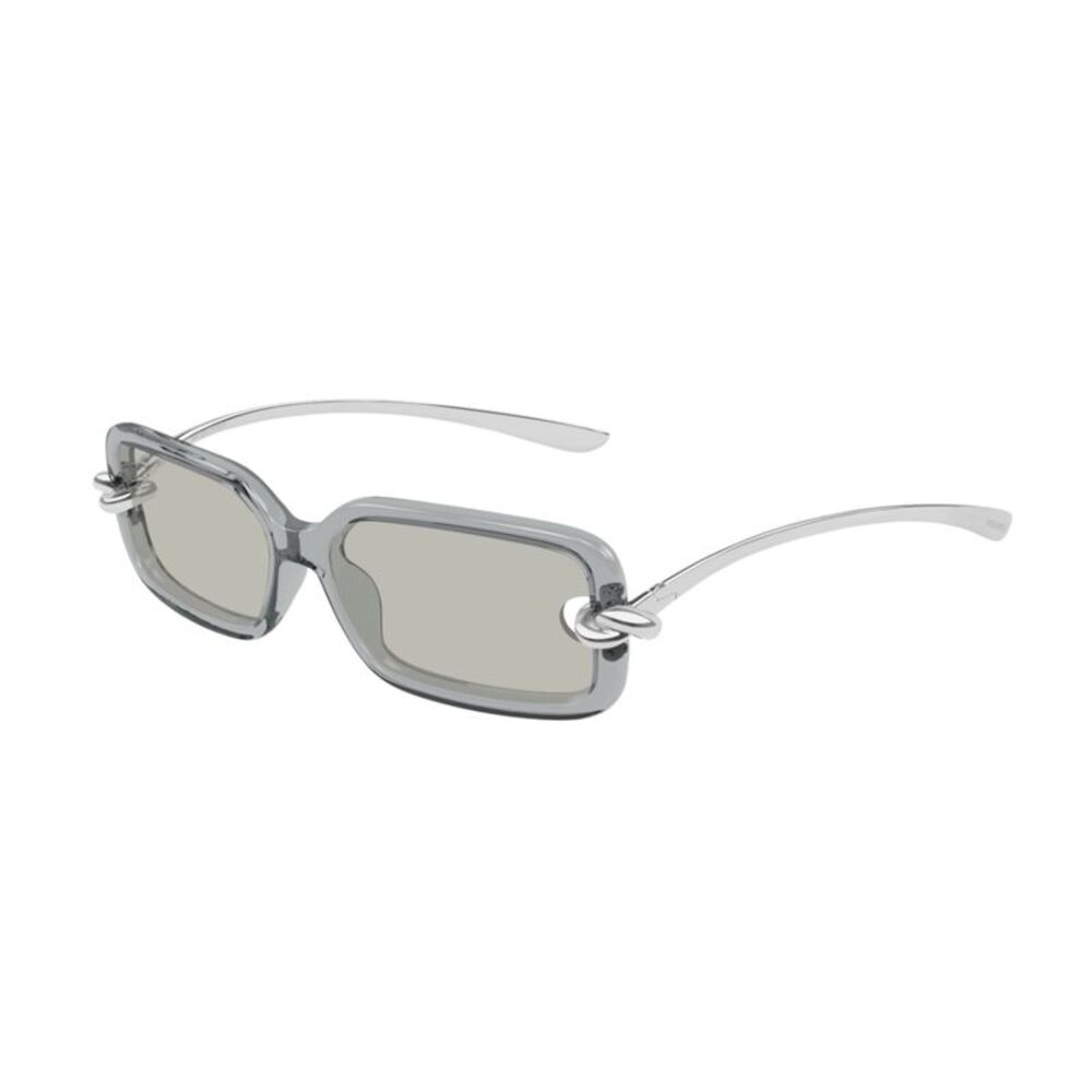 Bottega Veneta Sunglasses Rectangle Full Rim, Shiny Grey/Silver Frame and Grey
